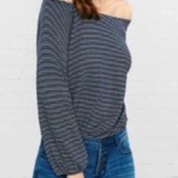 Express Navy Striped Off Shoulder Top Small - Picture 6 of 6